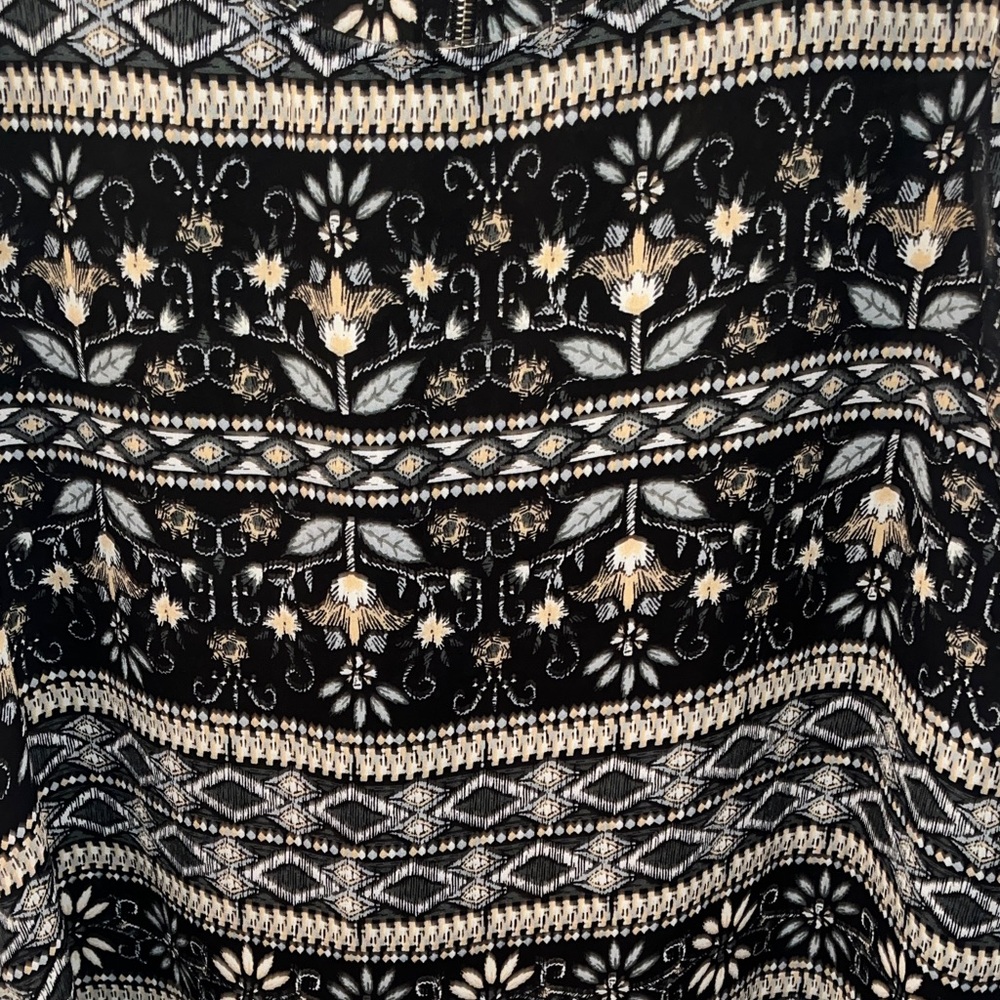 Black, Yellow & White Floral Stripe Patterned Blouse with Zipper - Picture 5 of 5